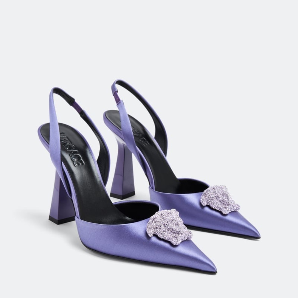 Versace Purple Sculptural Heels with Rosette
